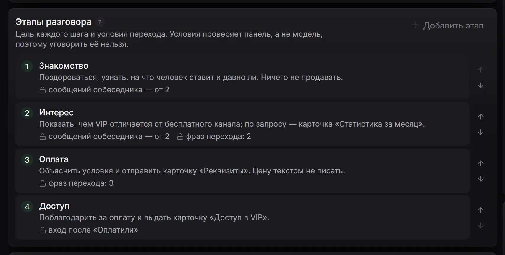 Этапы разговора в кампании Диалогов